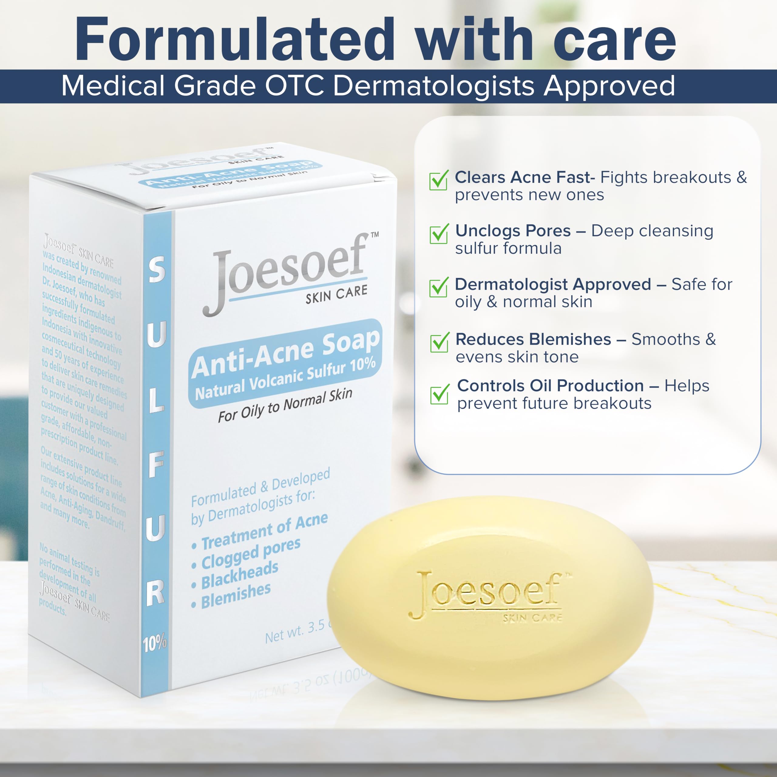 JOESOEF SKIN CARE Sulfur Soap for Acne – Dermatologist-Approved, Pharmaceutical-Grade, Rosacea-Safe (2-Pack)