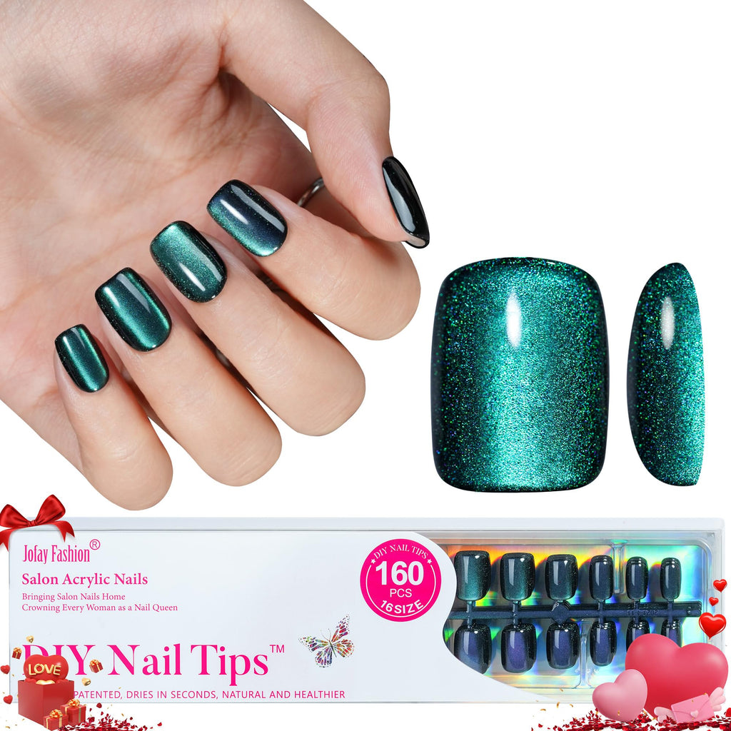 Jofay Fashion Bt Art Box Chameleon Cat Eye Press-On Nails – Short Square 160Pcs Kit