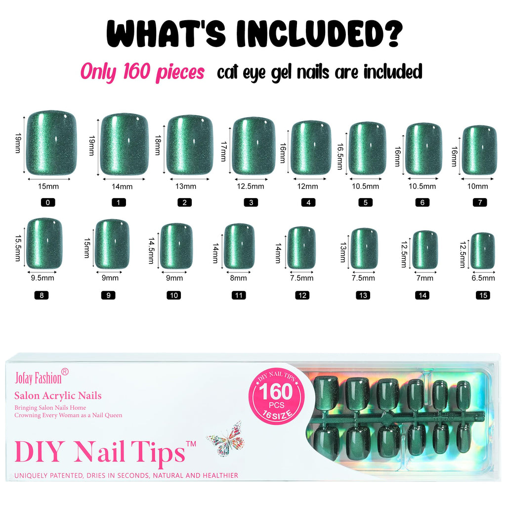 Jofay Fashion Bt Art Box Chameleon Cat Eye Press-On Nails – Short Square 160Pcs Kit