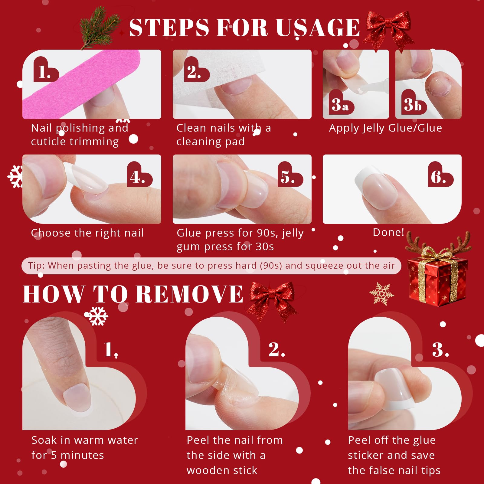 Jofay Fashion Christmas Press On Nails Almond – Red Cat Eye Kit, 32 Nails in 16 Sizes