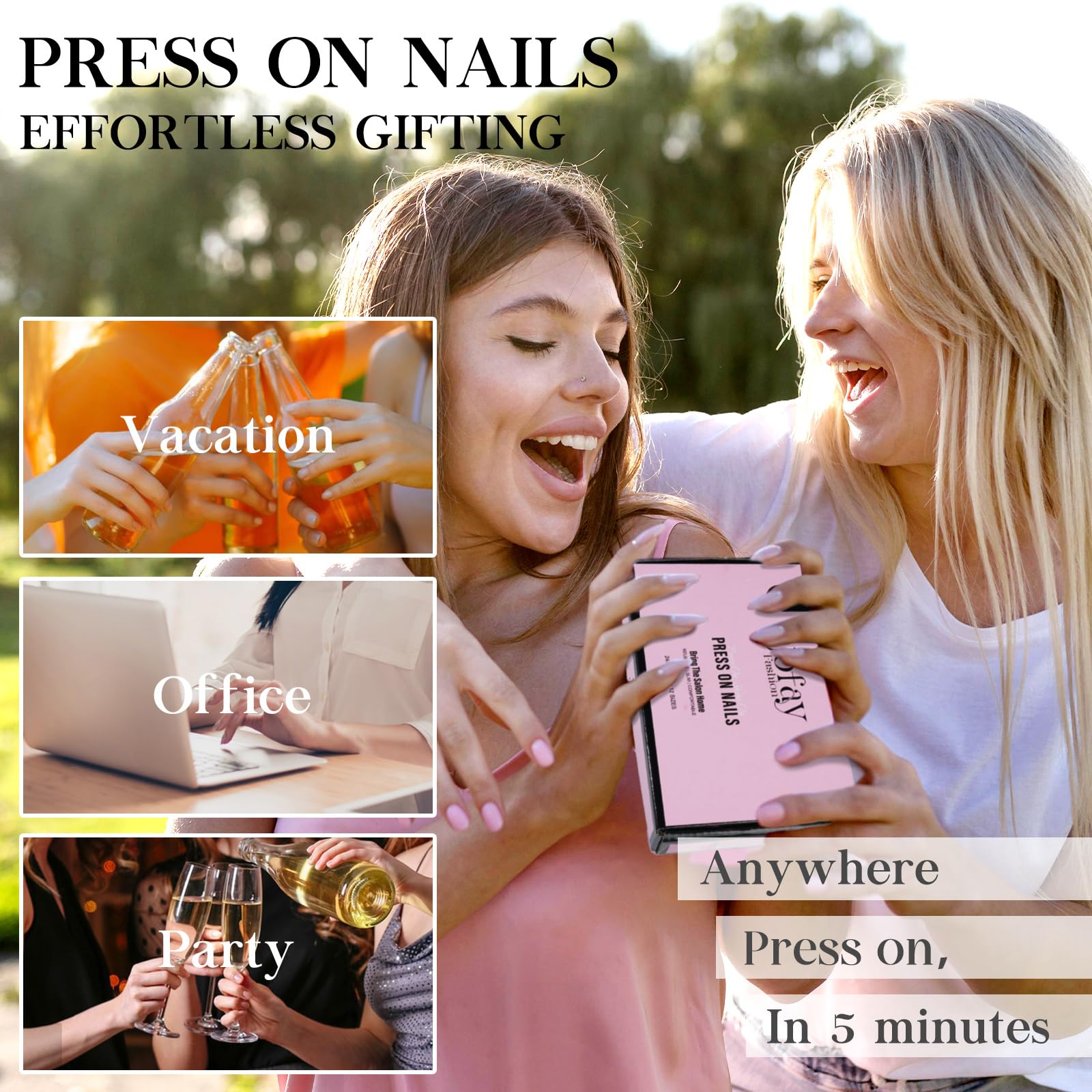 Jofay Fashion Press On Nails Short – 10 Styles, 240Pcs Cat Eye & French Tip
