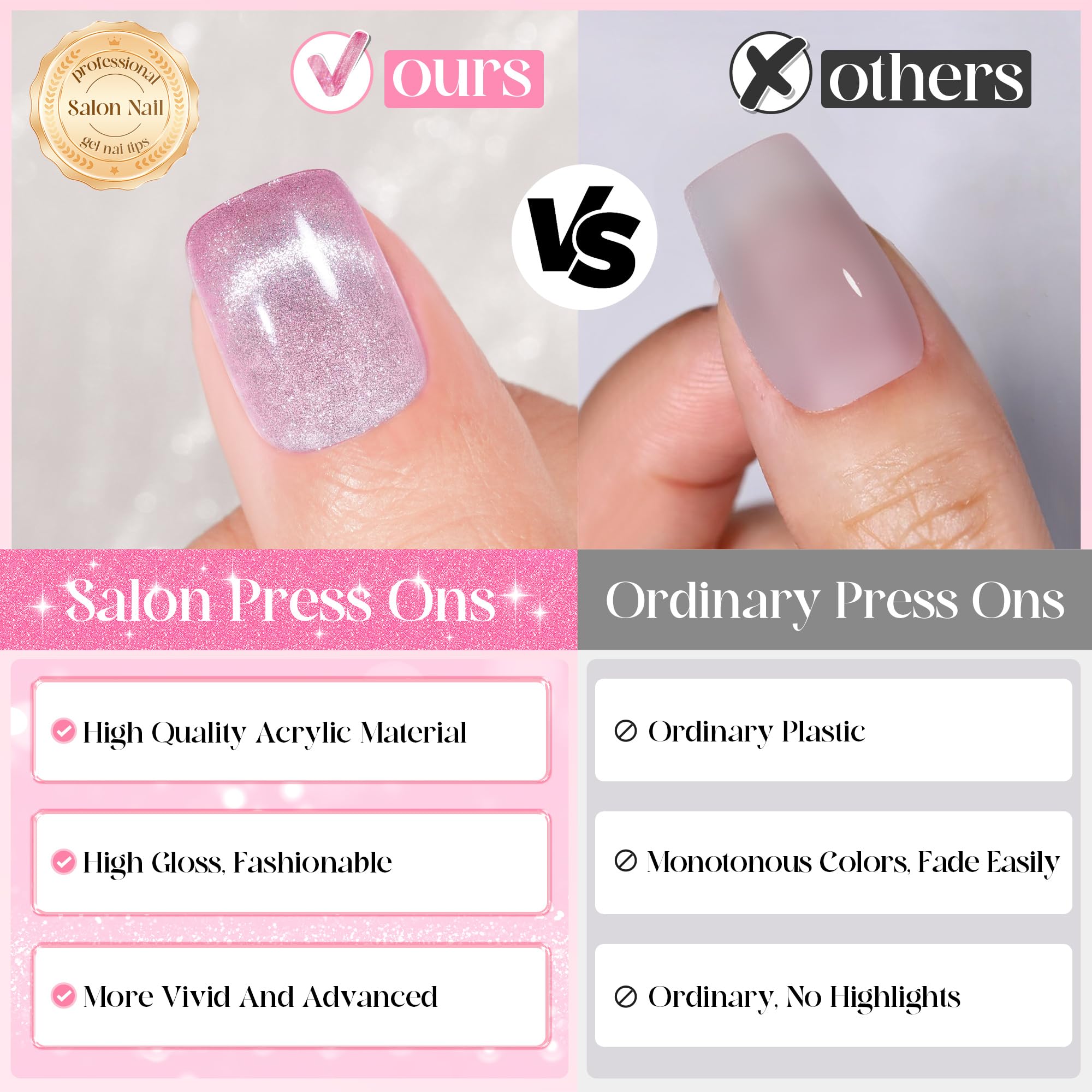 Jofay Fashion Press On Nails Short – 10 Styles, 240Pcs Cat Eye & French Tip