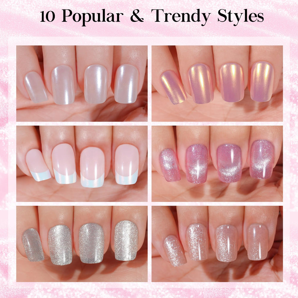 Jofay Fashion Press On Nails Short – 10 Styles, 240Pcs Cat Eye & French Tip