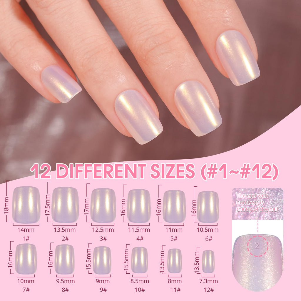 Jofay Fashion Press On Nails – Short French Mermaid, Pearl & Aurora Chrome, 5 Styles