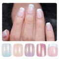 Jofay Fashion Press On Nails – Short French Mermaid, Pearl & Aurora Chrome, 5 Styles