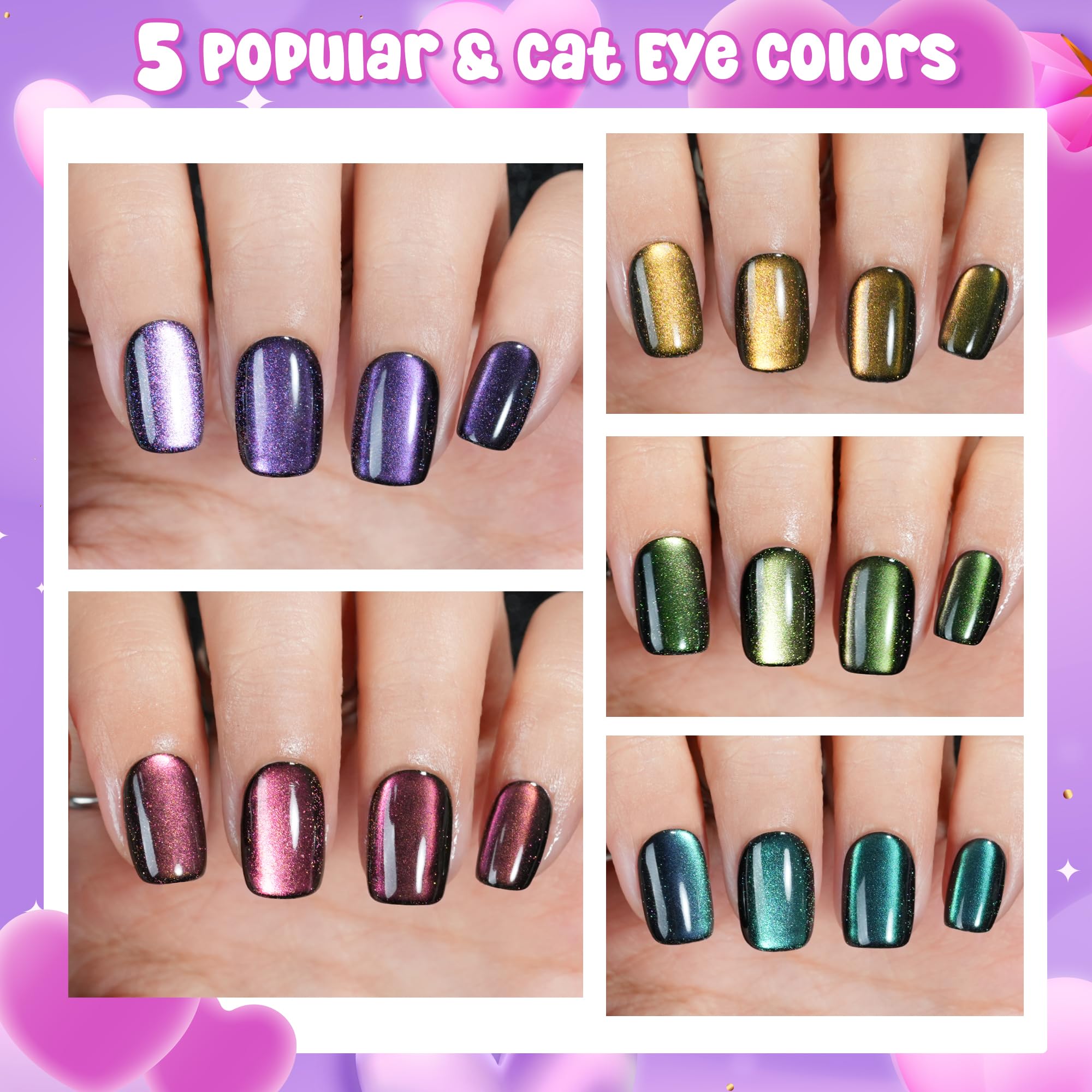 Jofay Fashion Cat Eye Press On Nails — Short Square Soft Gel Kit (160 pcs)