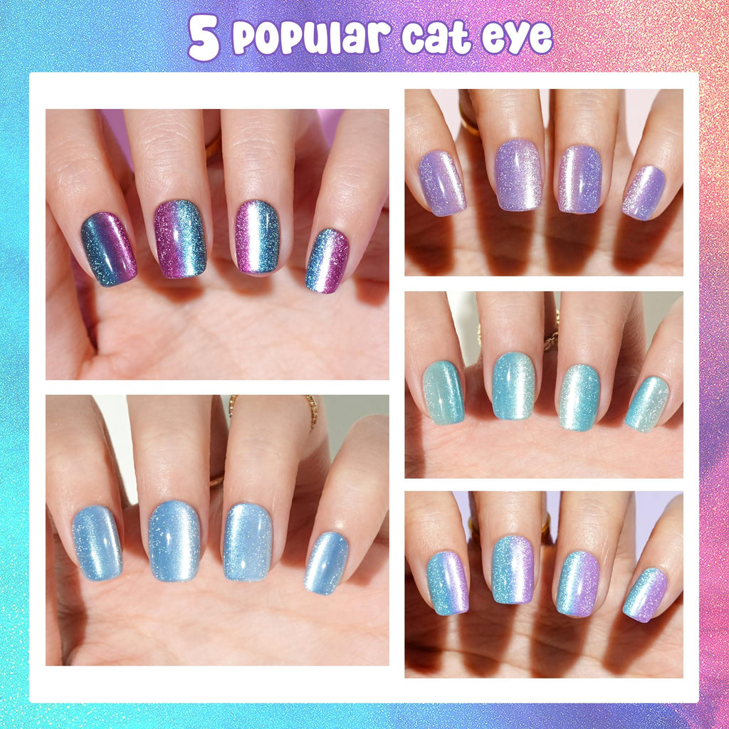 Jofay Fashion Cat Eye Press On Nails Short — 5 Styles, 160 PCS, Soft Gel Finish