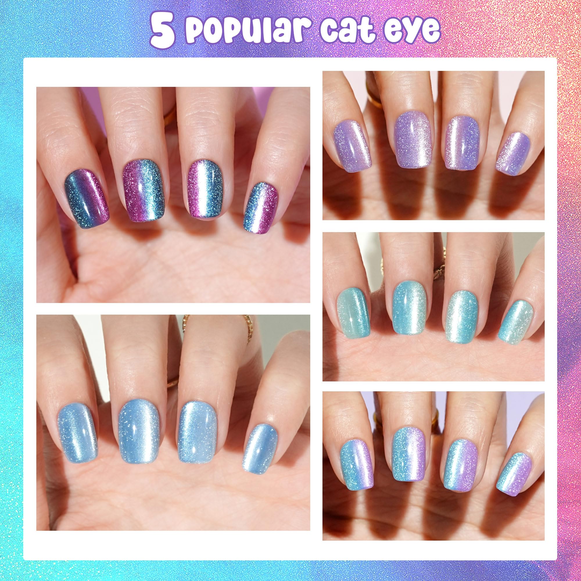 Jofay Fashion Cat Eye Press On Nails Short — 5 Styles, 160 PCS, Soft Gel Finish