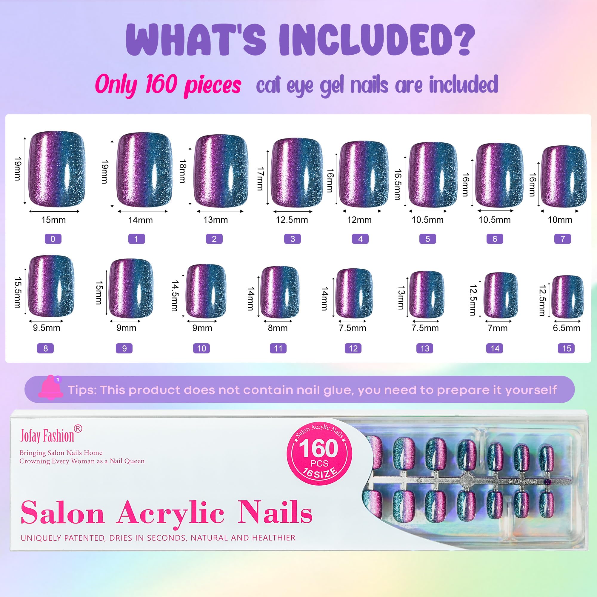 Jofay Fashion Cat Eye Press On Nails Short — 5 Styles, 160 PCS, Soft Gel Finish
