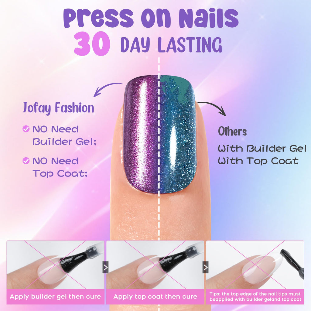 Jofay Fashion Cat Eye Press On Nails Short — 5 Styles, 160 PCS, Soft Gel Finish