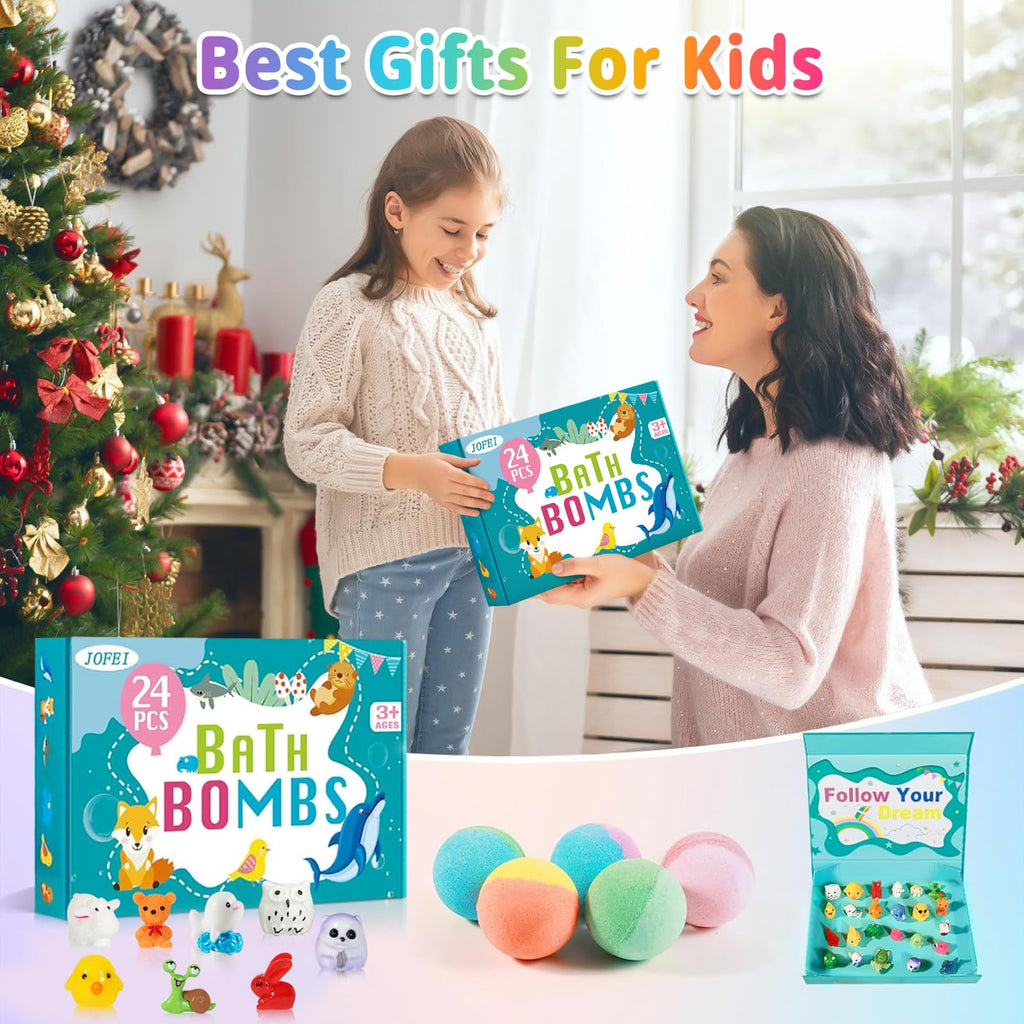 JOFEI Kids Bath Bombs with Surprise Inside – 24 Pack Gift Set for Bath Time