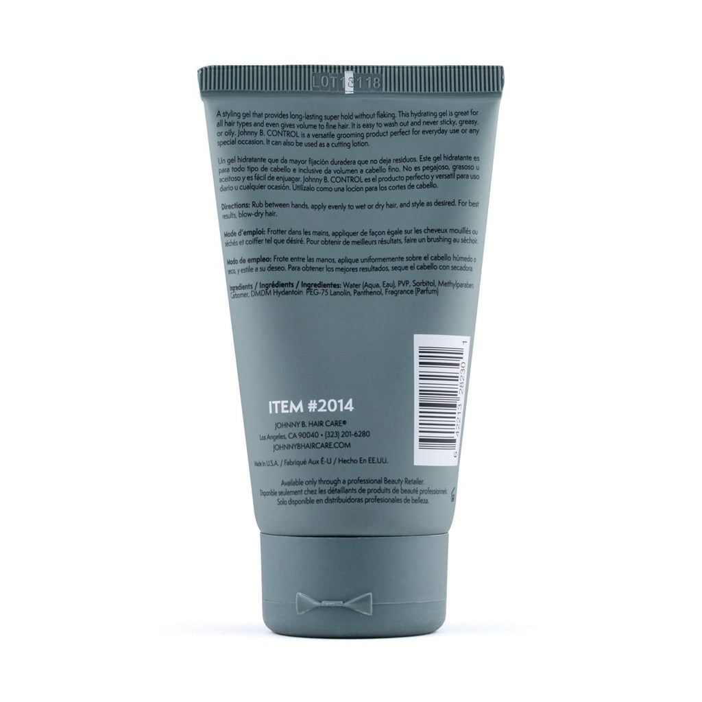 JOHNNY B. Control Alcohol-Free Hair Gel – Strong Hold for All Hair Types (3.3 oz)