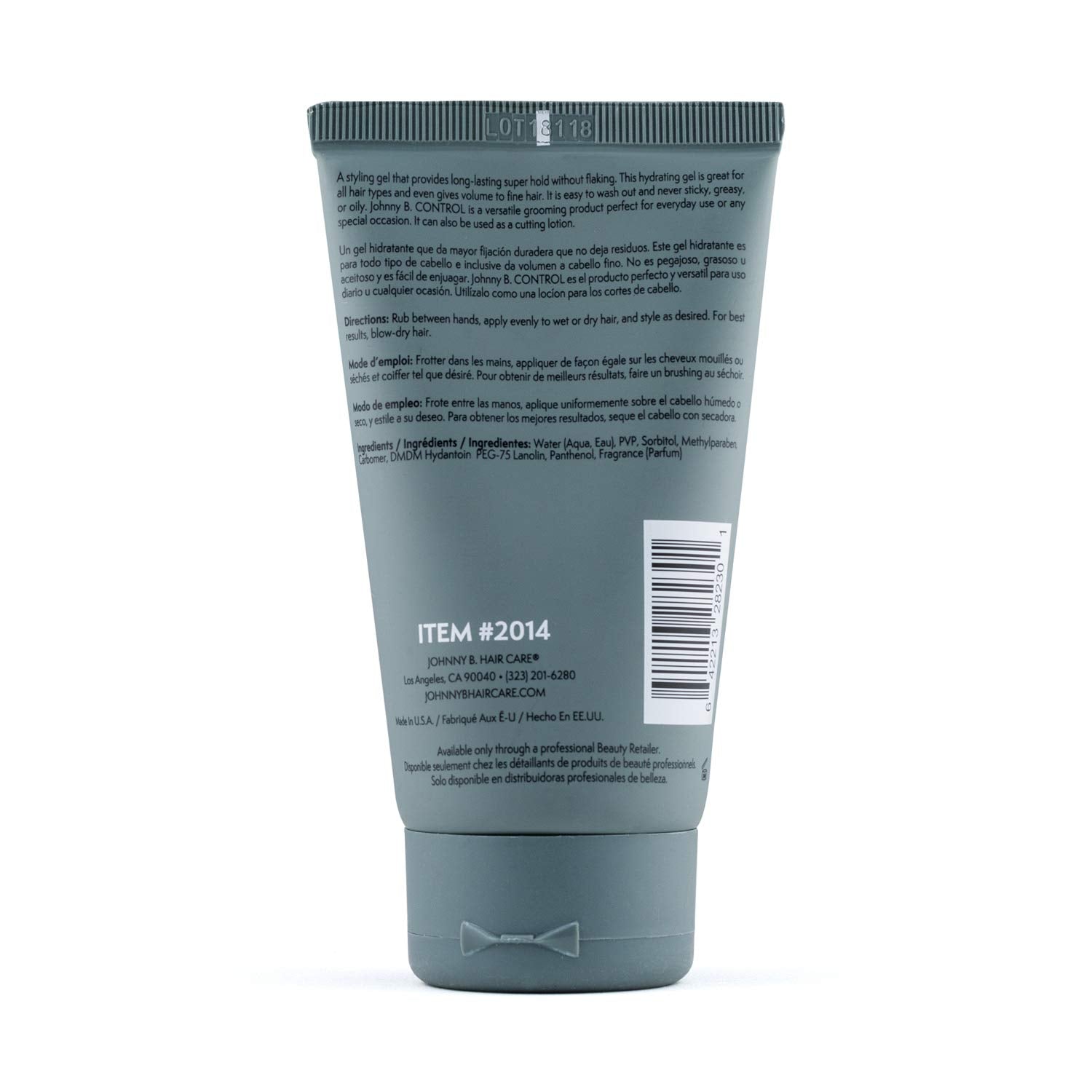 JOHNNY B. Control Alcohol-Free Hair Gel – Strong Hold for All Hair Types (3.3 oz)