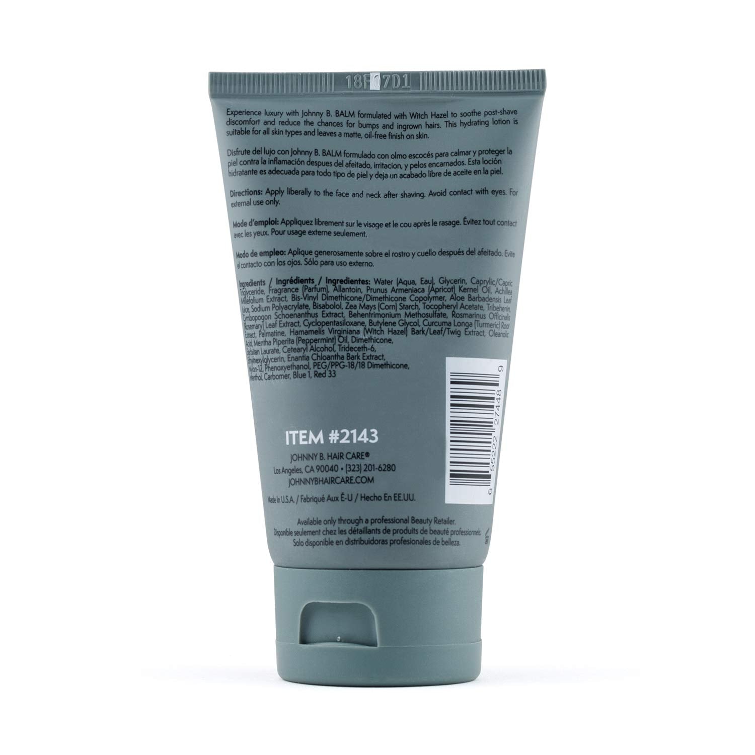 JOHNNY B. Professional Balm After Shave - All-Natural Hydrating Formula, 3.3 oz