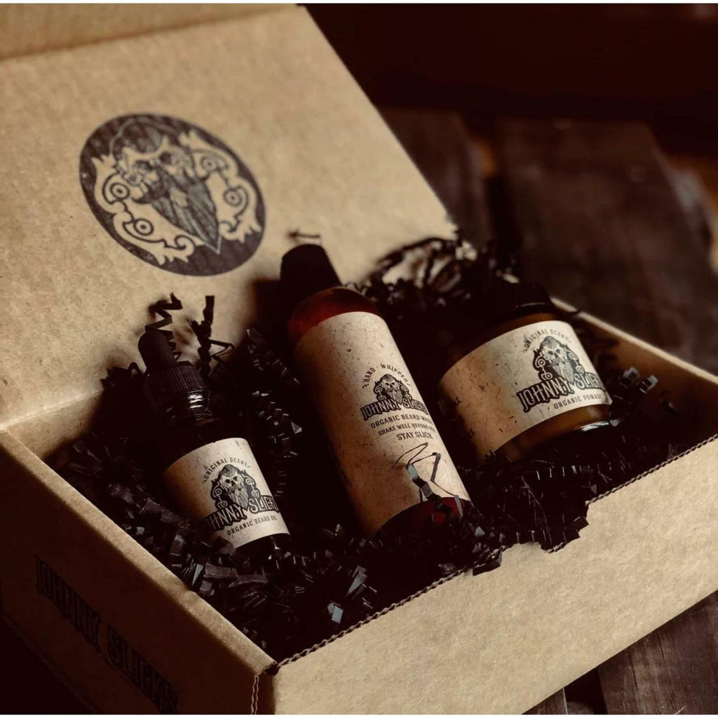 Johnny Slicks Thinning Hair Kit – Organic Beard Wash, Beard Oil & Pomade | Rugged Scent