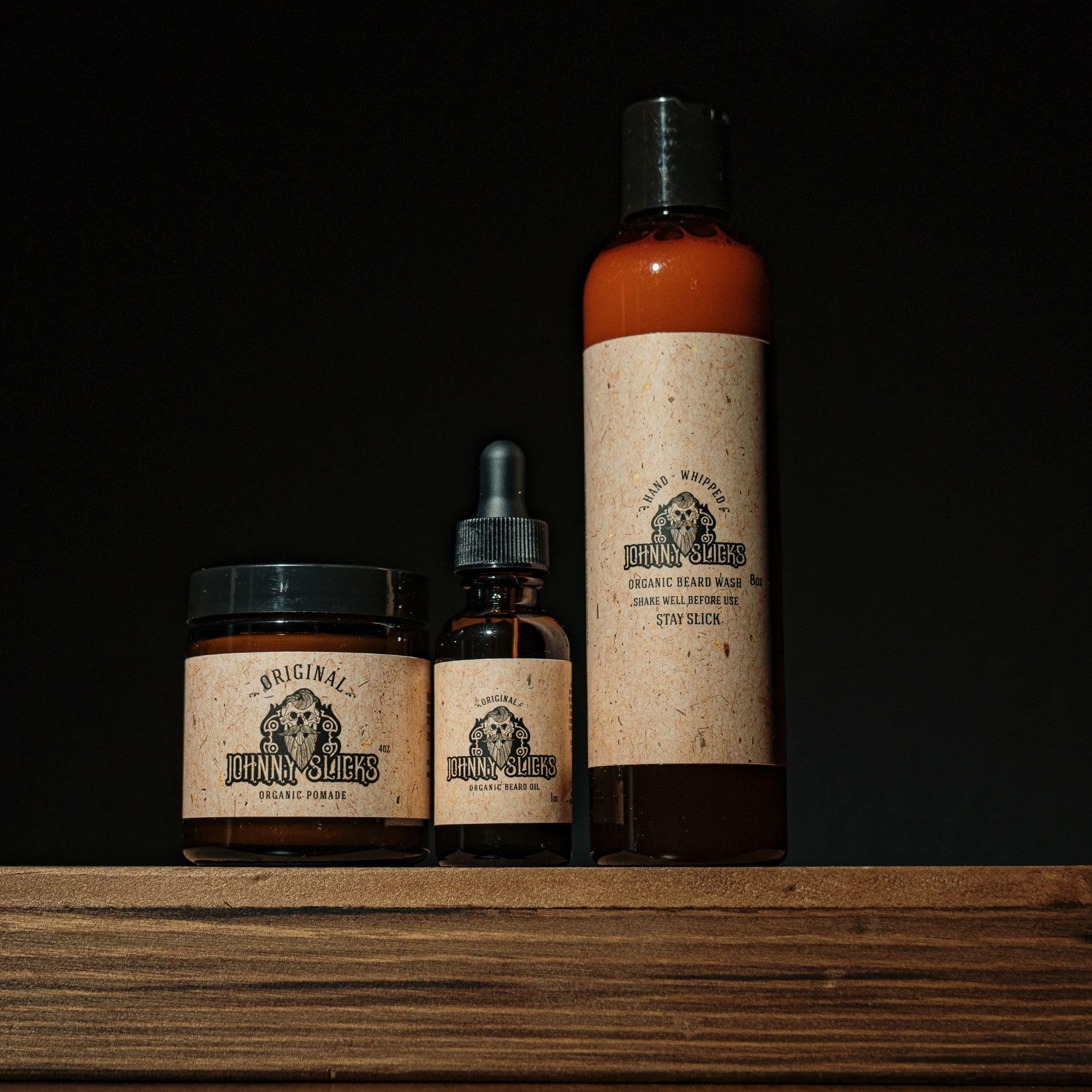 Johnny Slicks Thinning Hair Kit – Organic Beard Wash, Beard Oil & Pomade | Rugged Scent