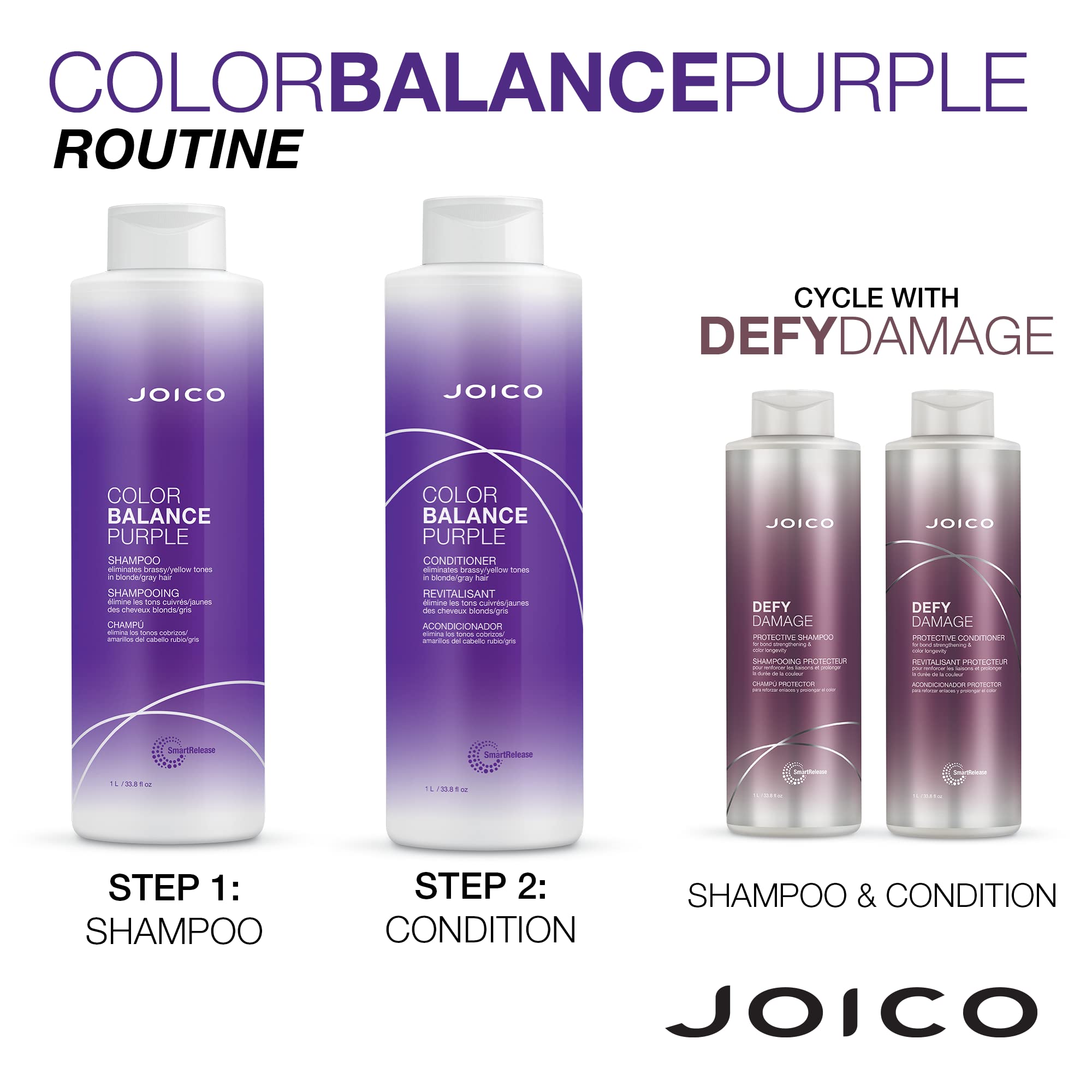 Joico Color Balance Purple Shampoo & Conditioner Set – Eliminate Brassy Tones for Cool Blonde or Gray Hair