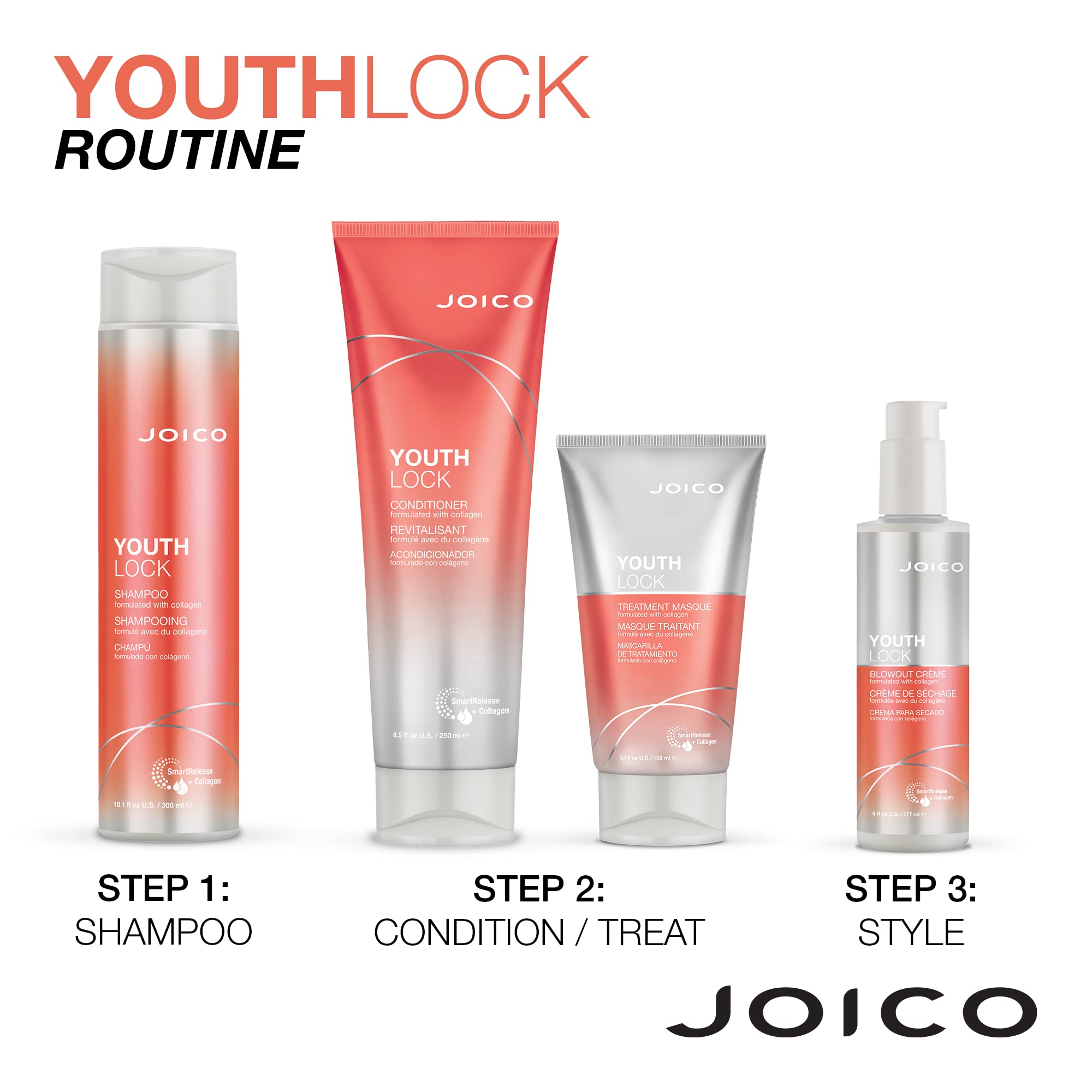 Joico YouthLock Shampoo & Conditioner Set with Collagen – Sulfate-Free, Frizz & Breakage Protection (10.1 oz x 2)