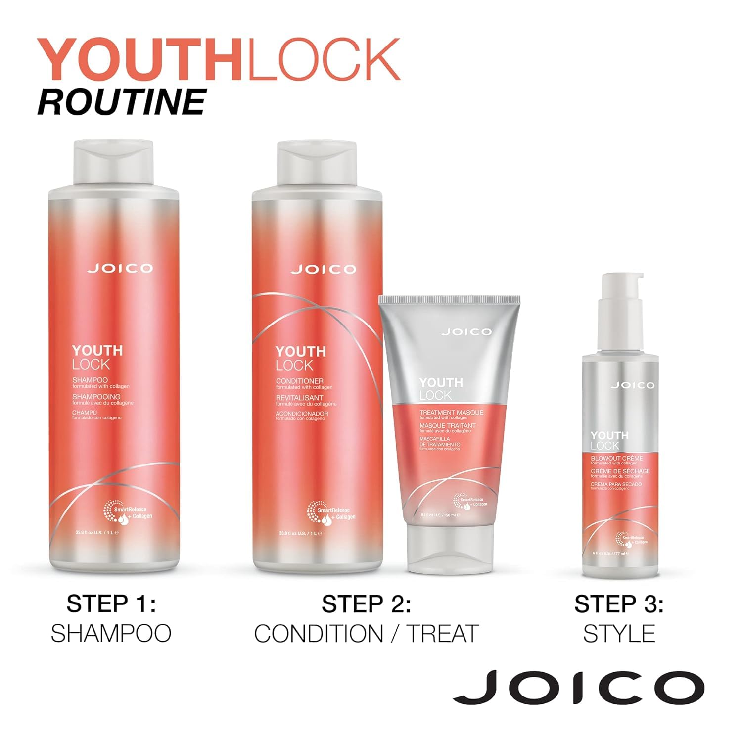 Joico YouthLock Shampoo & Conditioner with Collagen – SLS/SLES Free (33.8 oz x2)