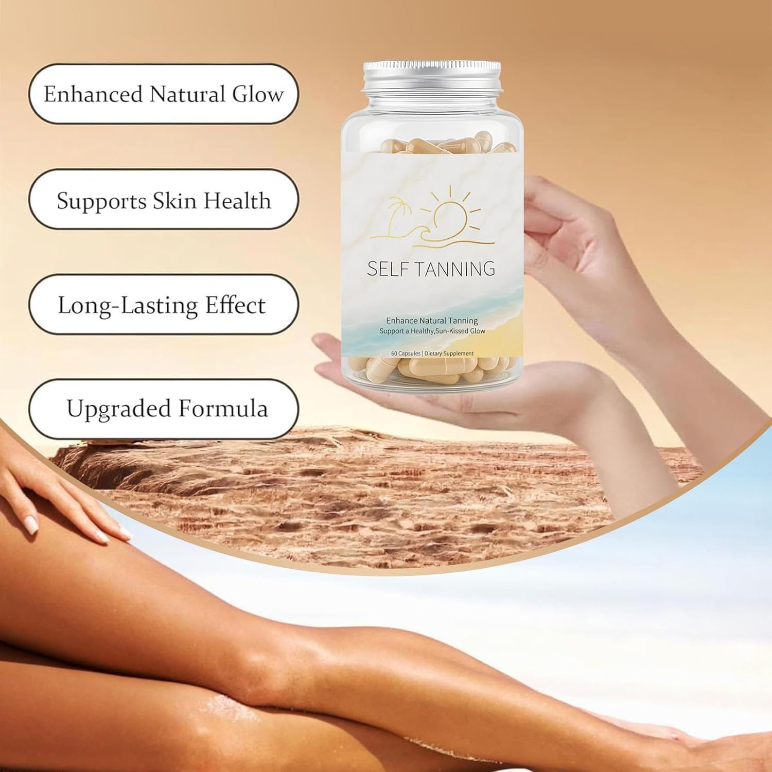 JOKODOMUS Self Tanning Capsules – Tan Golden Glow | Tan Pills for Men & Women, 60 Capsules