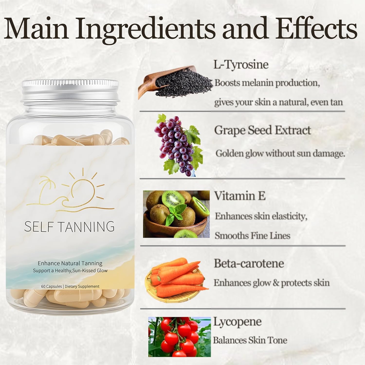 JOKODOMUS Self Tanning Capsules – Tan Golden Glow | Tan Pills for Men & Women, 60 Capsules