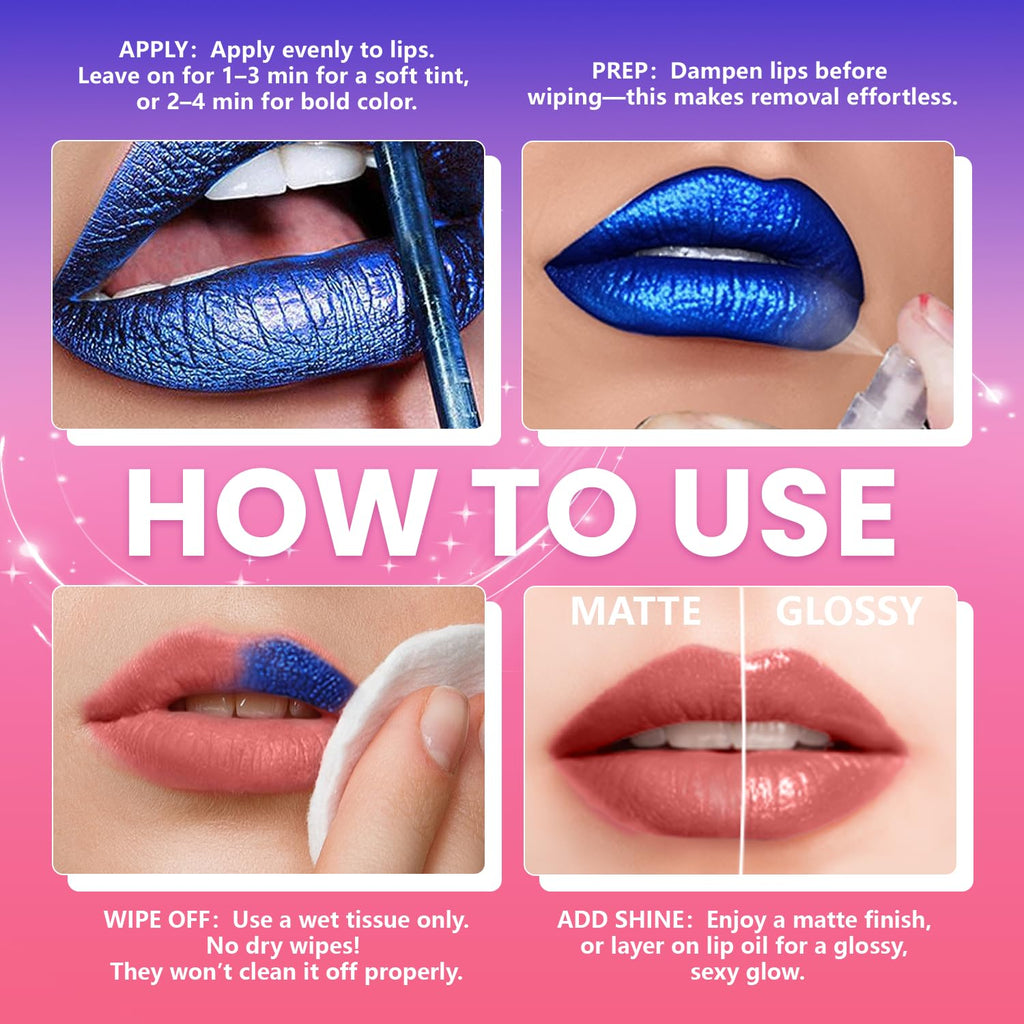 Jolilab Lip Stain Wipe Off – Waterproof Matte Lip Tint, Ultra Long-Lasting Peel-Off (3-Shade Set)