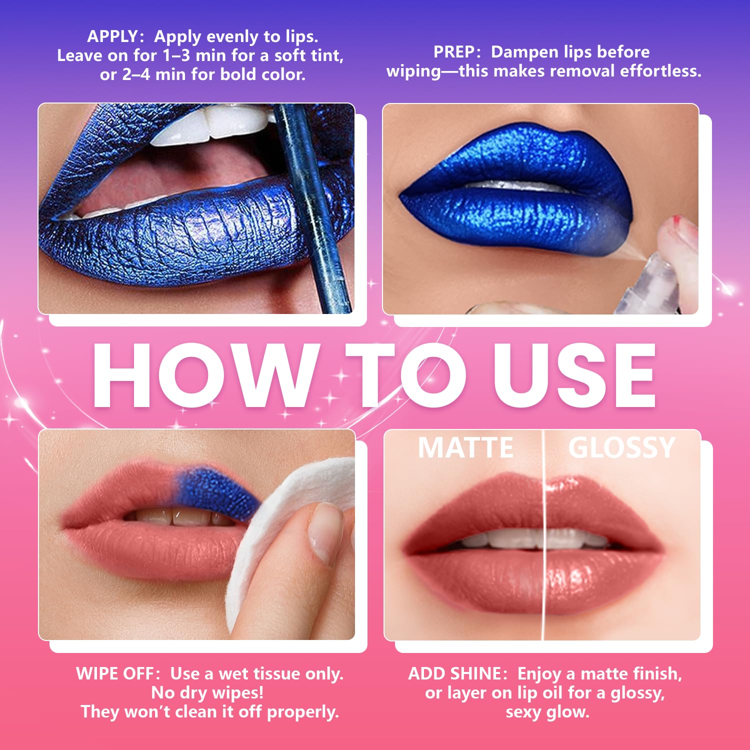 Jolilab Lip Stain Wipe Off – Waterproof Matte Lip Tint, Ultra Long-Lasting Peel-Off (3-Shade Set)