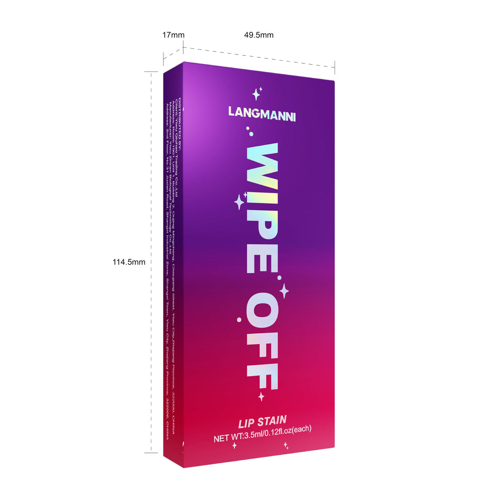 Jolilab Lip Stain Wipe Off – Waterproof Matte Lip Tint, Ultra Long-Lasting Peel-Off (3-Shade Set)