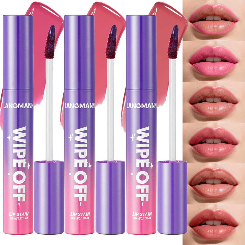 Jolilab Lip Stain Wipe Off – Waterproof Matte Lip Tint, Ultra Long-Lasting Peel-Off (3-Shade Set)