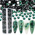 Jollin 3600pcs Flatback Rhinestones for Nail Art – Glass Charms, 6 Sizes SS4–SS12, Dark Green Box