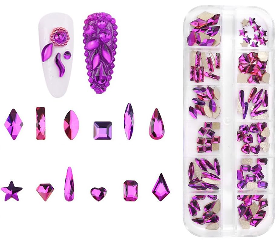 Jollin 120pcs Flatback Rhinestones – Nail Art Gems (Fuchsia)