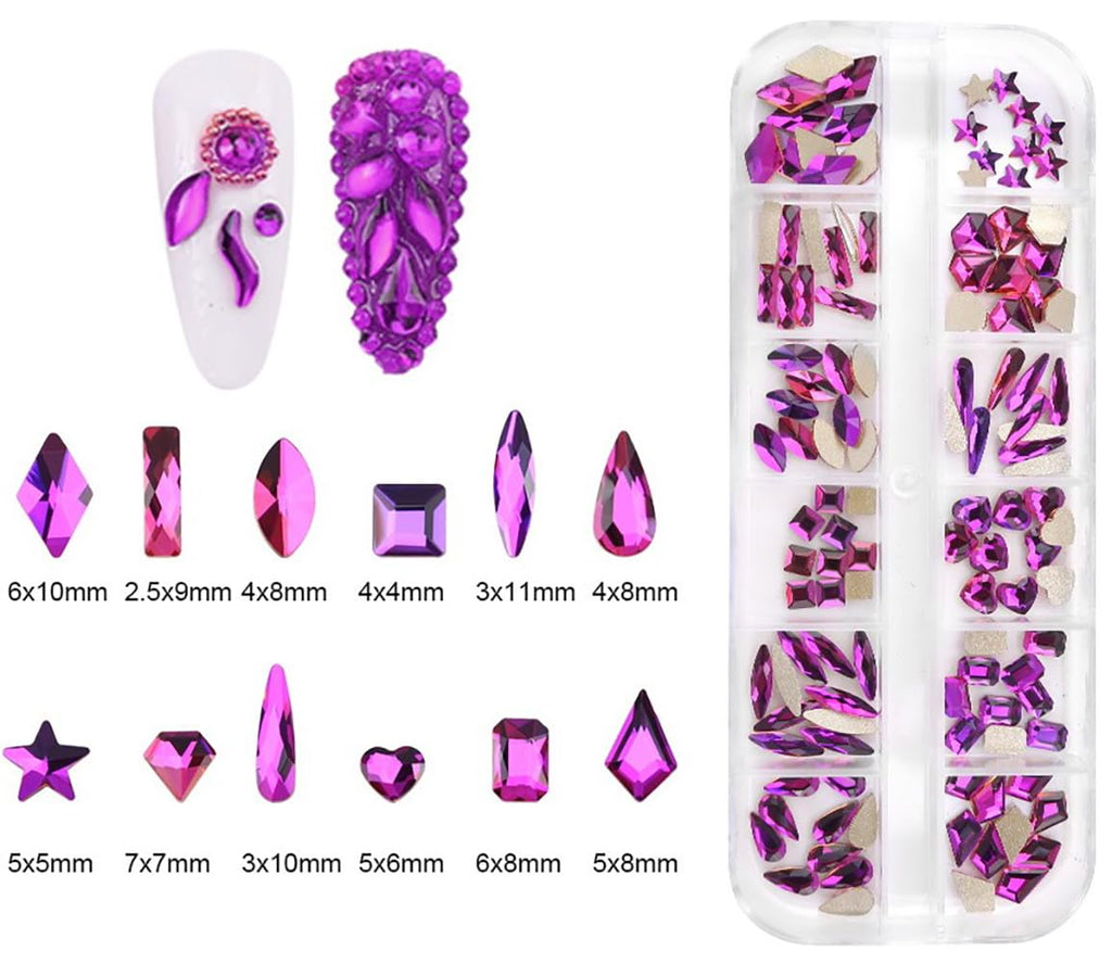 Jollin 120pcs Flatback Rhinestones – Nail Art Gems (Fuchsia)