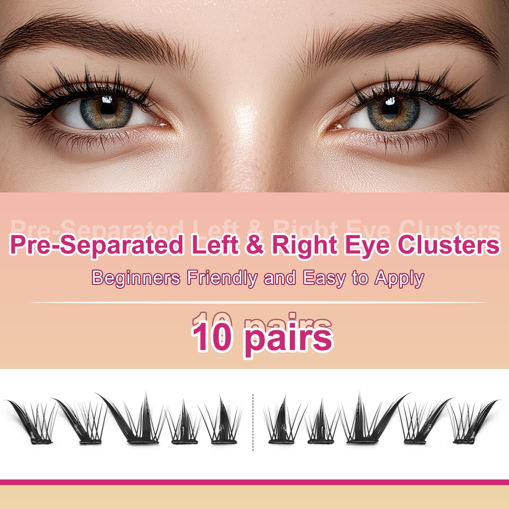 M J JOMAY JoMay Self-Adhesive Eyelashes – No Glue, Pre-Glued Flutter Lite Clusters (10 Pairs)