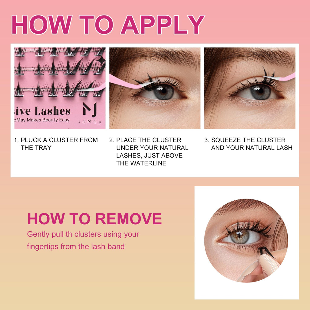 M J JOMAY JoMay Self-Adhesive Eyelashes – No Glue, Pre-Glued Flutter Lite Clusters (10 Pairs)