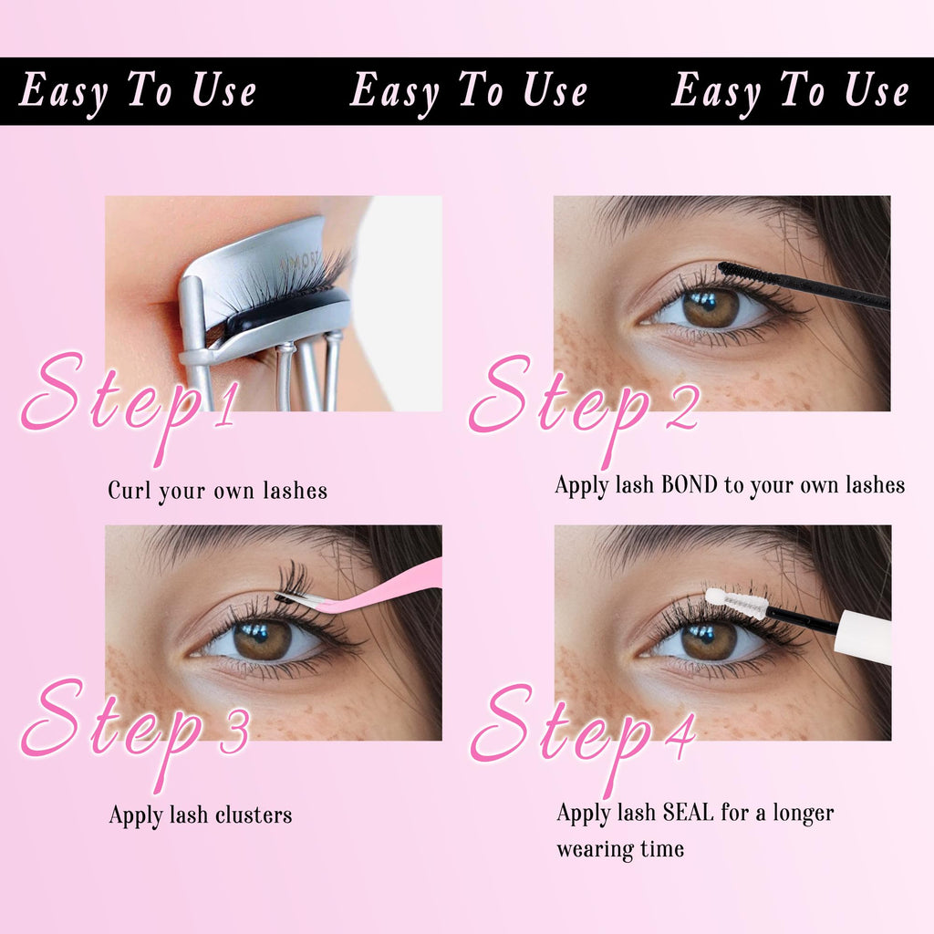 M J JOMAY Lash Clusters Kit – DIY Wispy Lashes, D Curl 10-18mm, Waterproof Hold