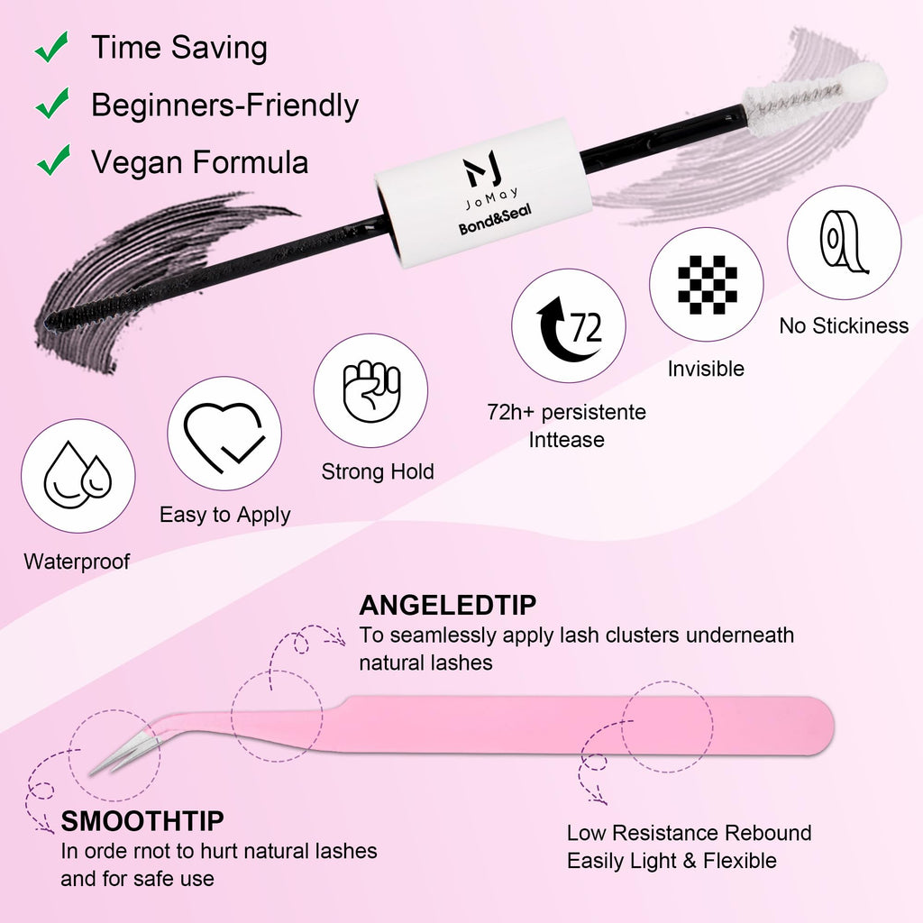 M J JOMAY Lash Clusters Kit – DIY Wispy Lashes, D Curl 10-18mm, Waterproof Hold
