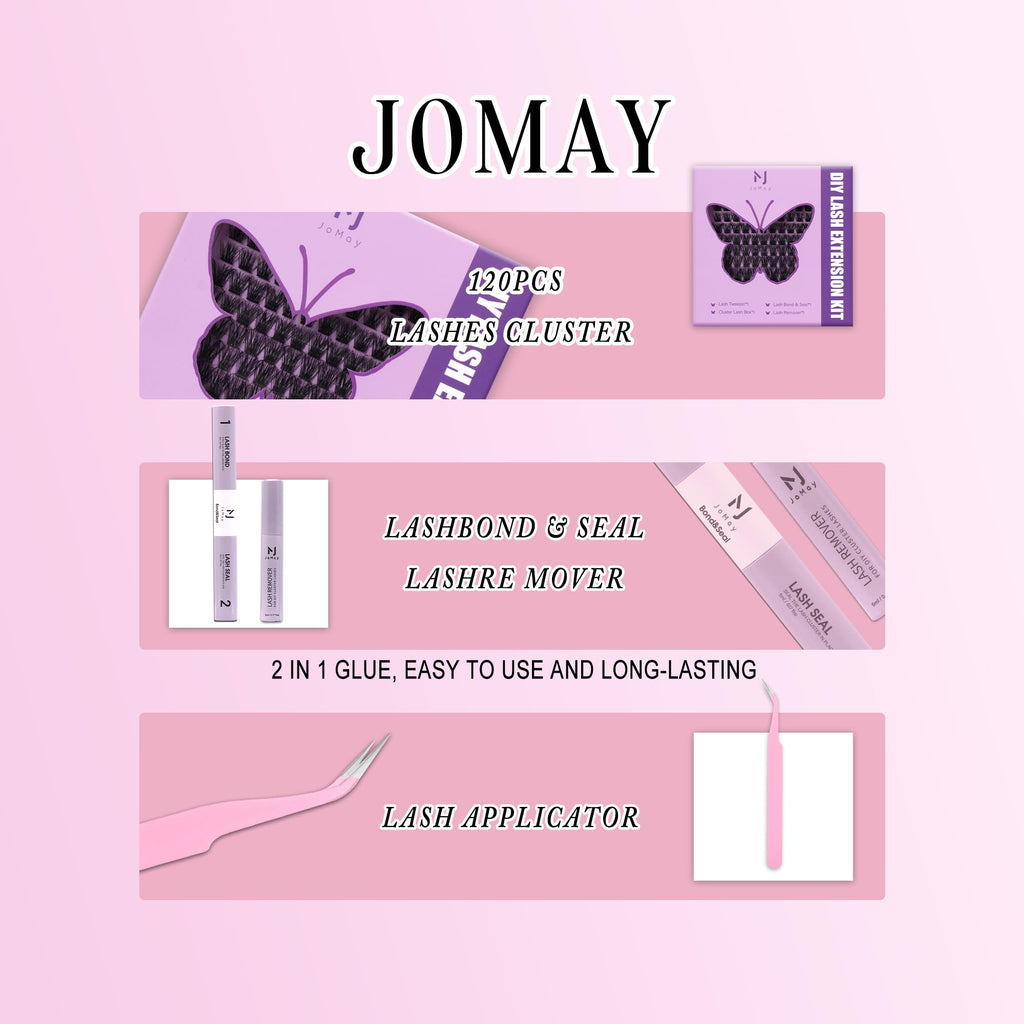 M J JOMAY Lash Clusters Kit – DIY Wispy Lashes, D Curl 10-18mm, Waterproof Hold