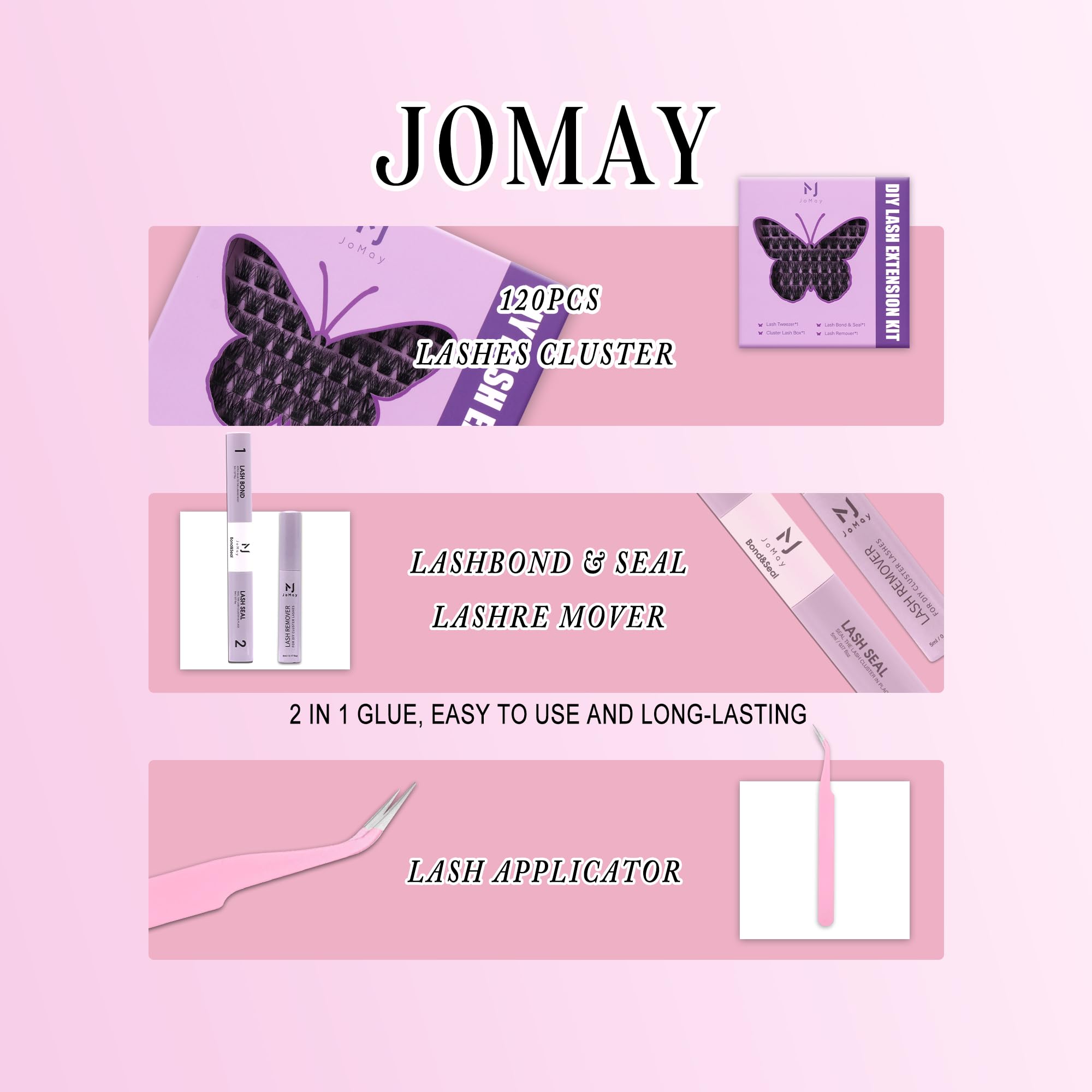 M J JOMAY Lash Clusters Kit – DIY Wispy Lashes, D Curl 10-18mm, Waterproof Hold