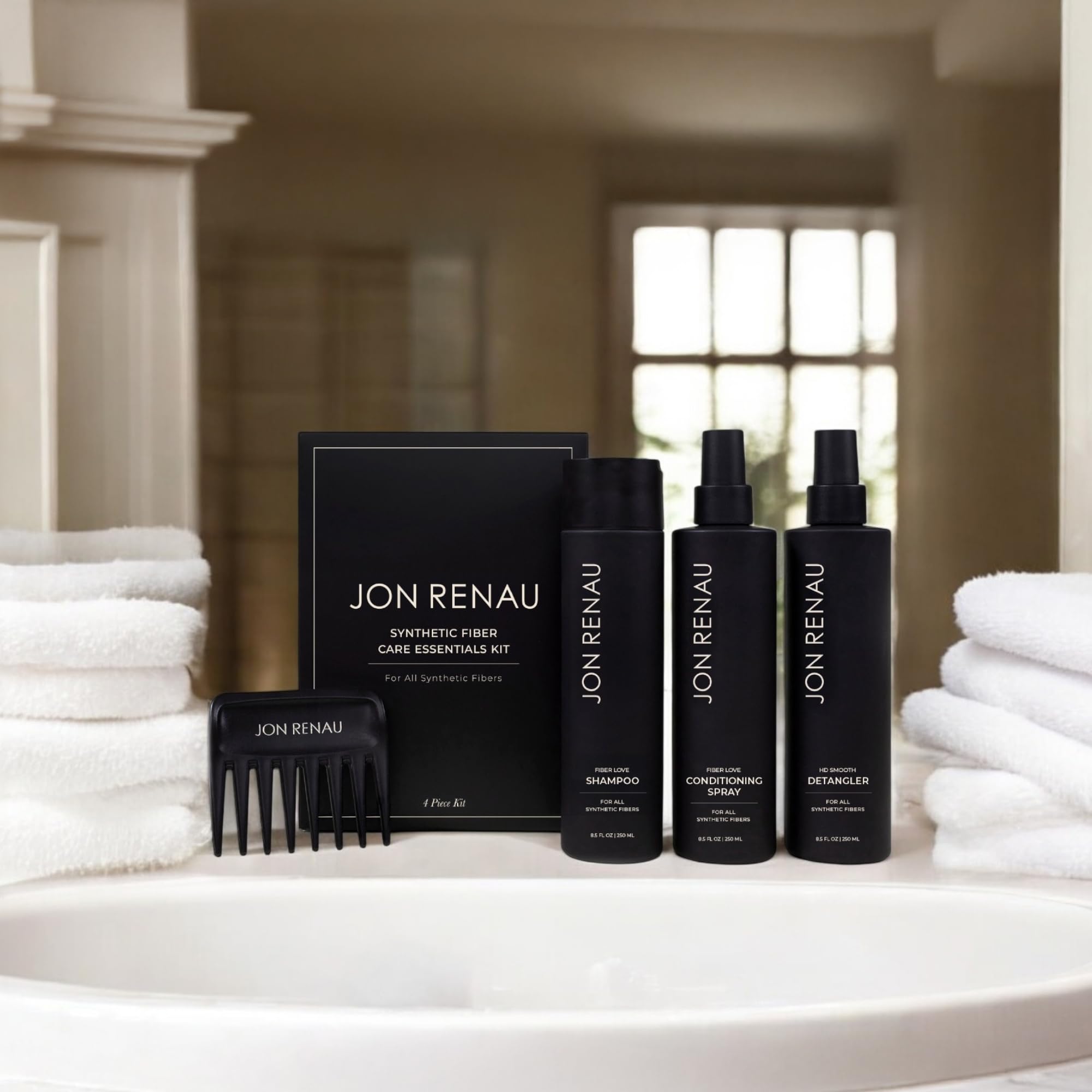 Jon Renau Synthetic Fiber Care Kit – Shampoo, Leave-In Conditioner & Detangler for Wigs & Extensions