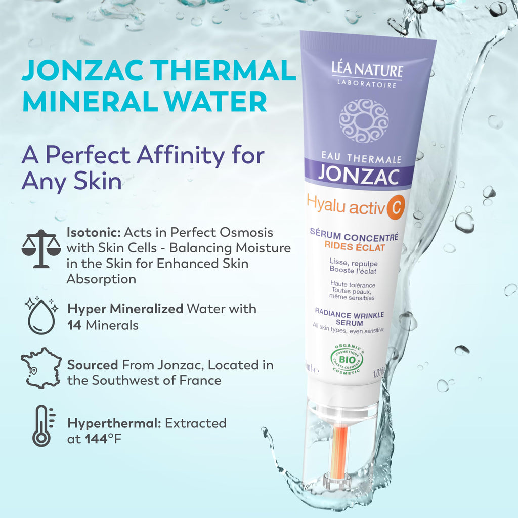 JONZAC Eau Thermale Hyalu Activ C Serum – Vitamin C 5x More Stable + Hyaluronic Acid for Face & Eyes