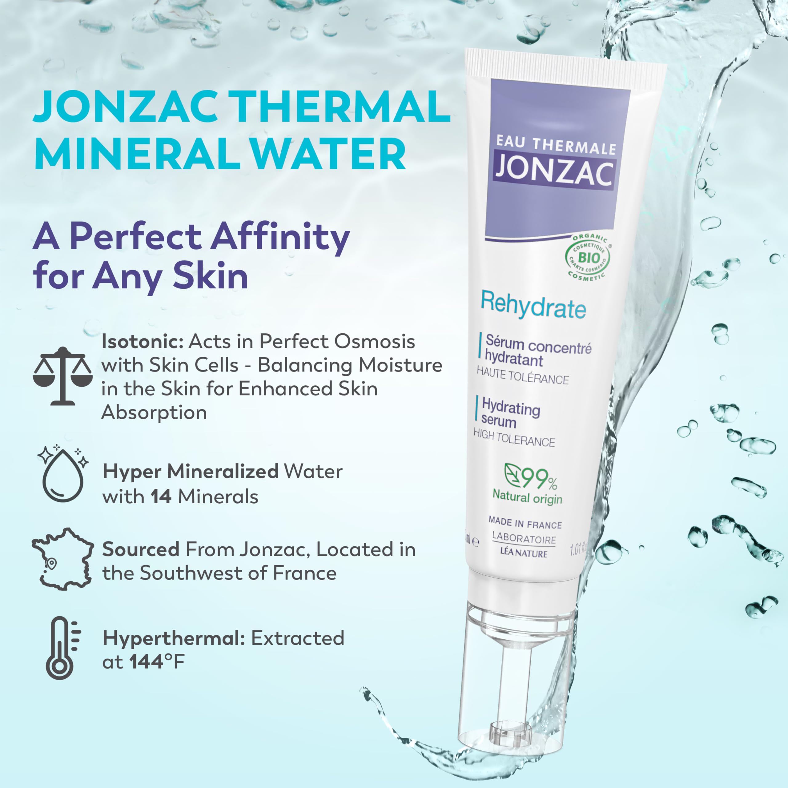 JONZAC Eau Thermale Rehydrate Serum – 24H Hyaluronic Hydration for Sensitive Skin