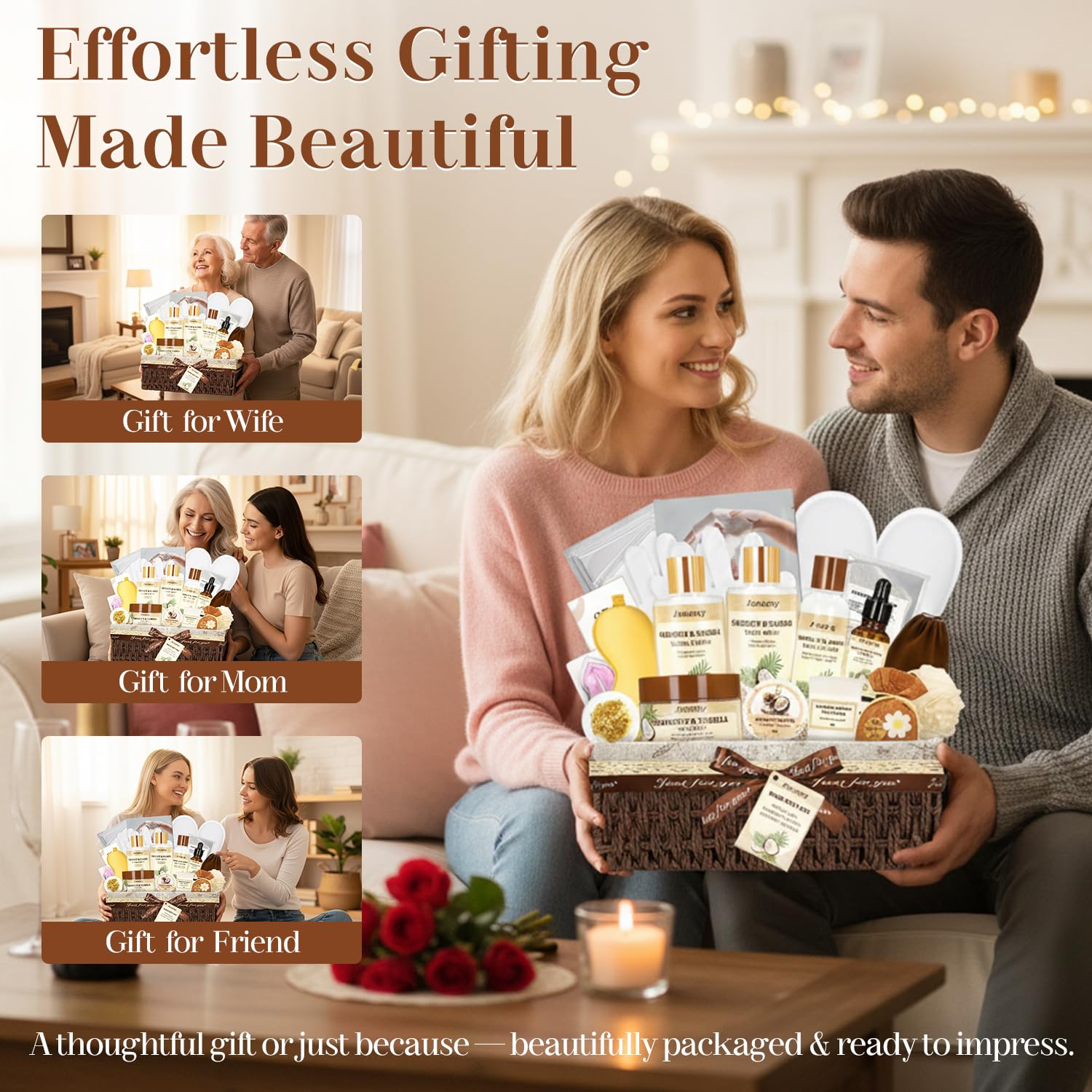 Jorceray 22PCS Valentines Day Spa Gift Basket for Women – Luxury Coconut Vanilla Bath & Body Set