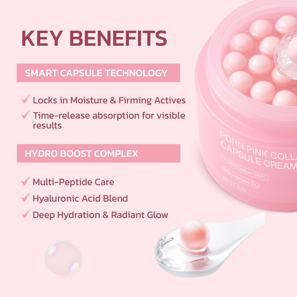 Jorceray PDRN Pink Collagen Capsule Cream – Dual-Texture Barrier Repair Moisturizer with Salmon DNA & 5% Niacinamide | 2oz
