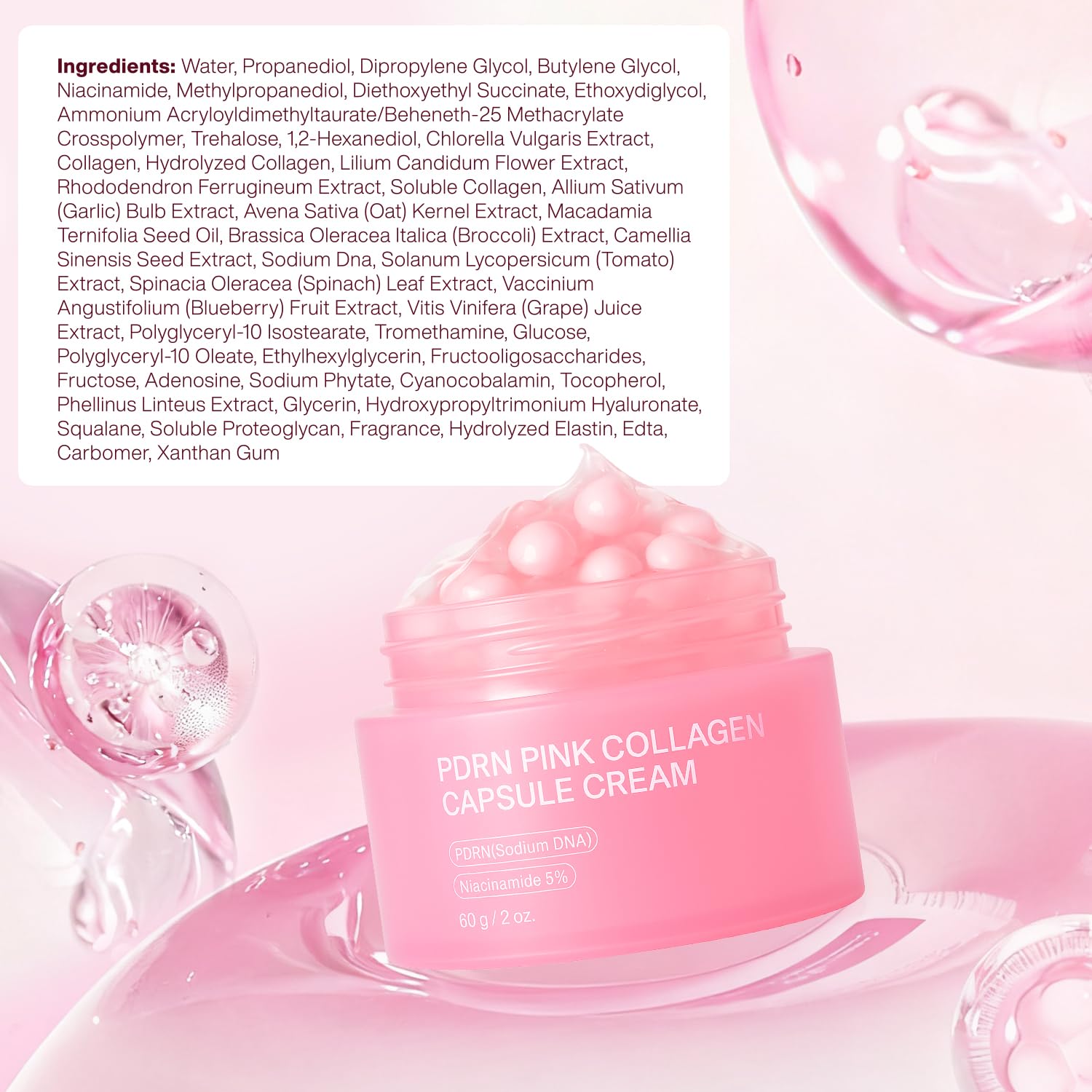 Jorceray PDRN Pink Collagen Capsule Cream – Dual-Texture Barrier Repair Moisturizer with Salmon DNA & 5% Niacinamide | 2oz