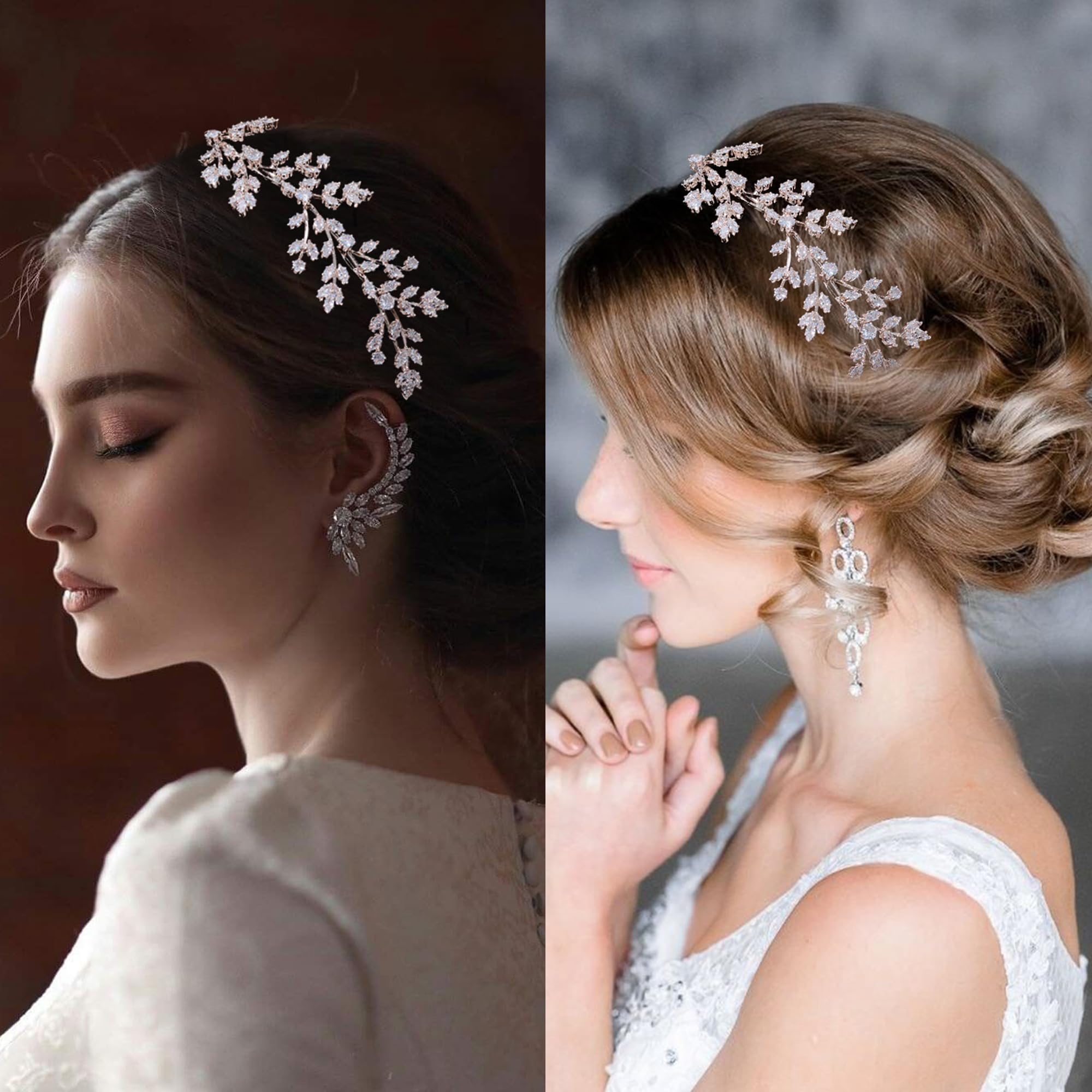 Jorsnovs Full Cubic Zirconia Wedding Headbands – Rose Gold Tiara for Bride, Pageant & Party (E-Rose Gold)