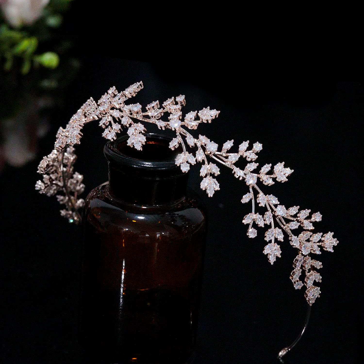 Jorsnovs Full Cubic Zirconia Wedding Headbands – Rose Gold Tiara for Bride, Pageant & Party (E-Rose Gold)