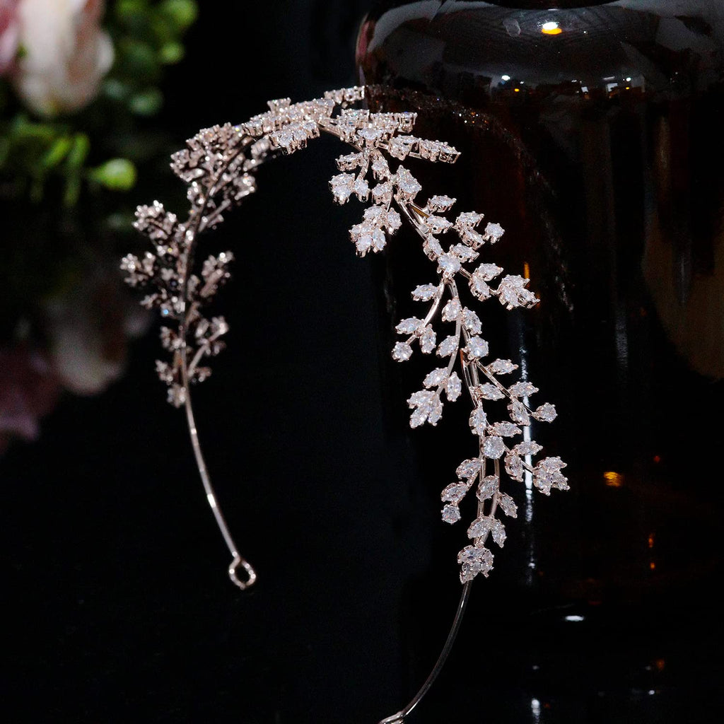 Jorsnovs Full Cubic Zirconia Wedding Headbands – Rose Gold Tiara for Bride, Pageant & Party (E-Rose Gold)