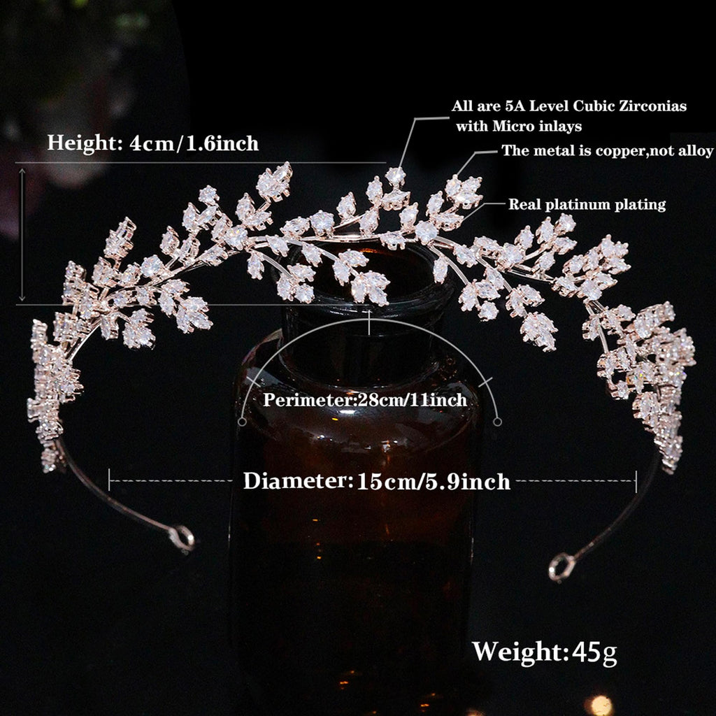 Jorsnovs Full Cubic Zirconia Wedding Headbands – Rose Gold Tiara for Bride, Pageant & Party (E-Rose Gold)