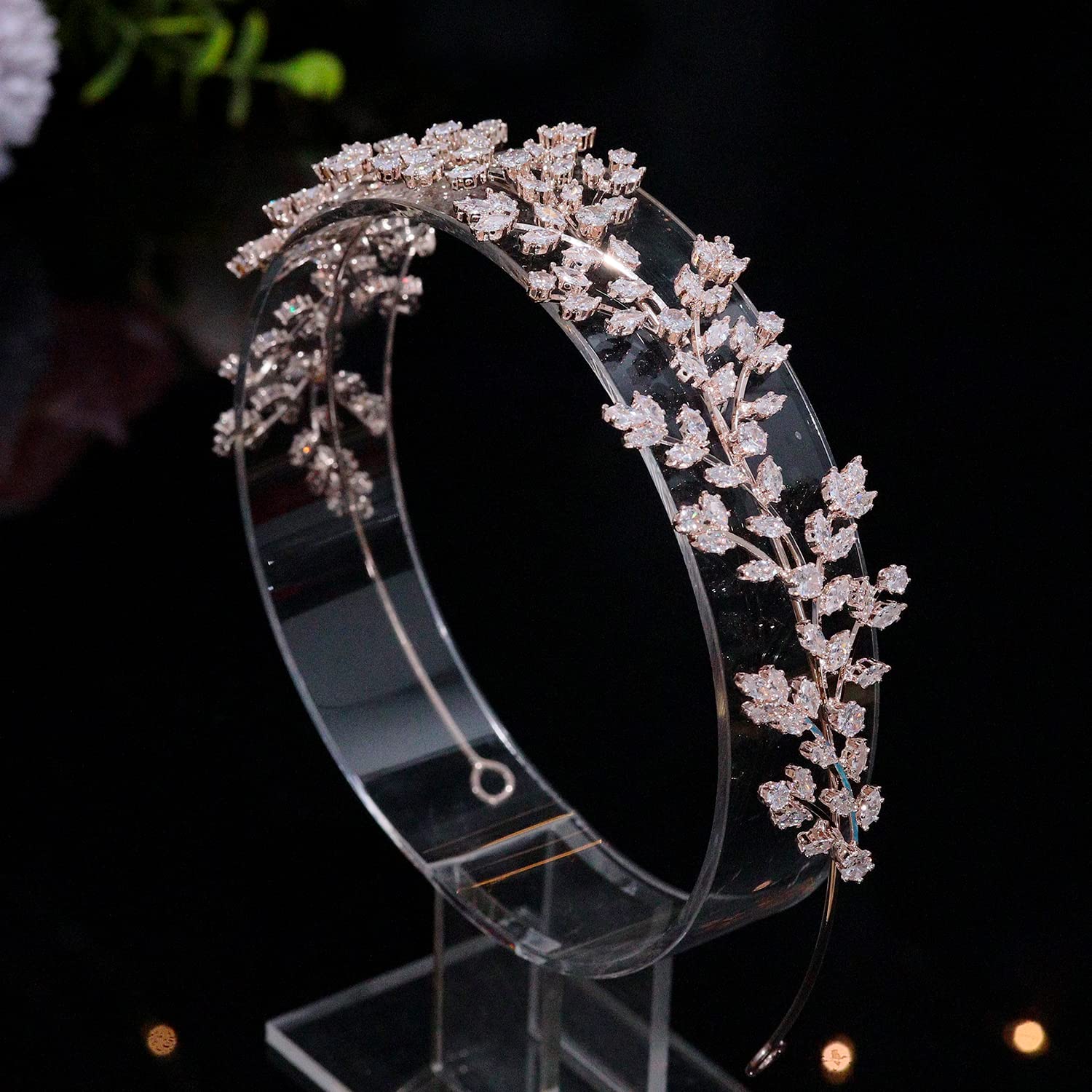 Jorsnovs Full Cubic Zirconia Wedding Headbands – Rose Gold Tiara for Bride, Pageant & Party (E-Rose Gold)