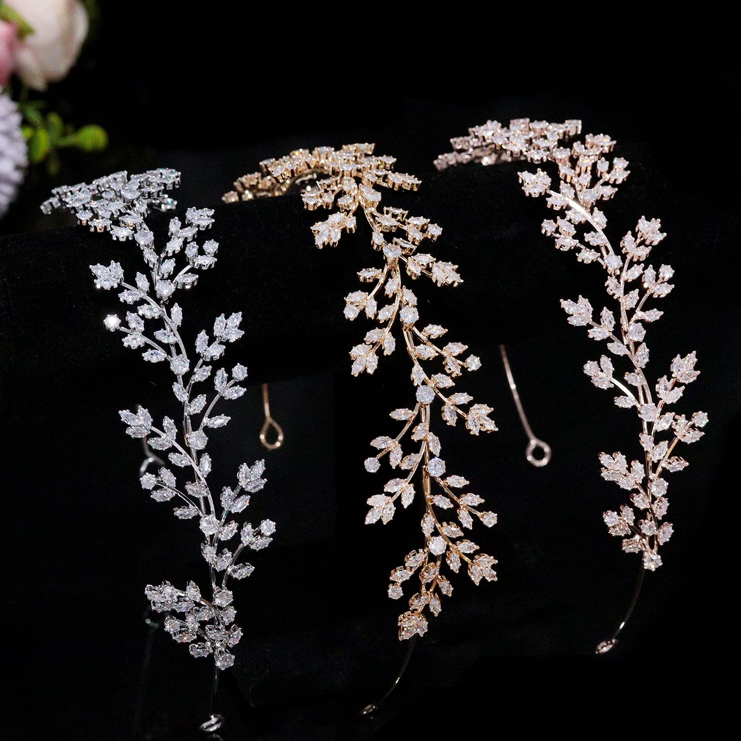 Jorsnovs Full Cubic Zirconia Wedding Headbands – Rose Gold Tiara for Bride, Pageant & Party (E-Rose Gold)